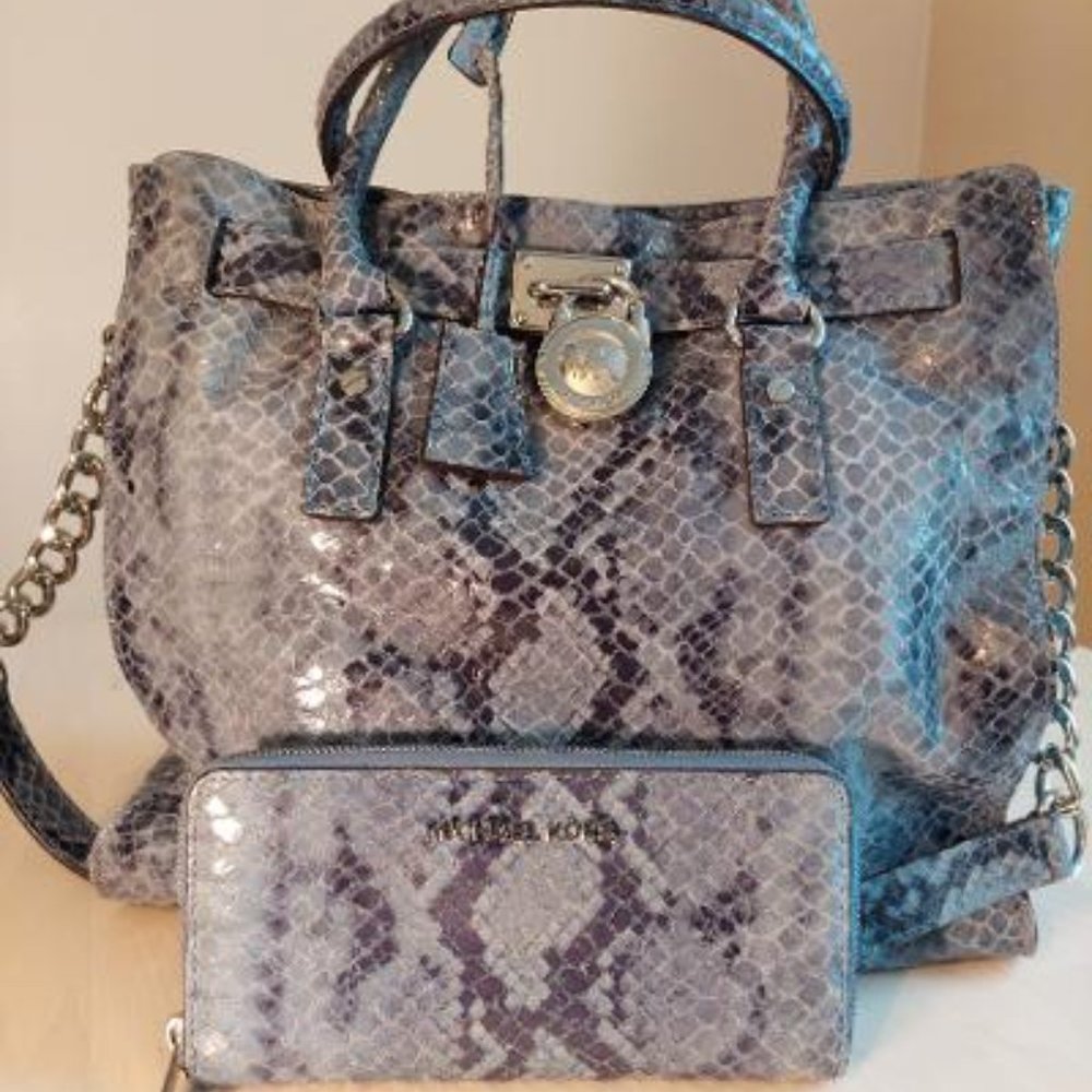 MK Blue Python Large Hamilton Handbag w/ Wallet